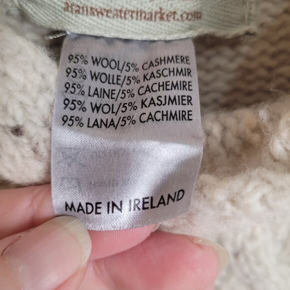 Aran Sweater Market oatmeal wool cashmere cable knit sweater Size small Preppy - Picture 9 of 10